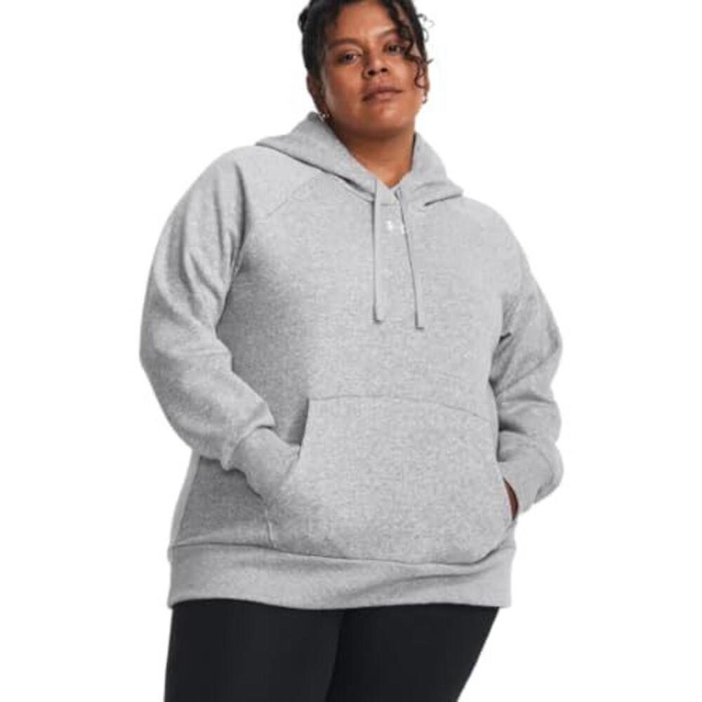 Under Armour Women's Plus Size Rival Glitter Big Logo Sweatshirt Hoodie Gray 3X